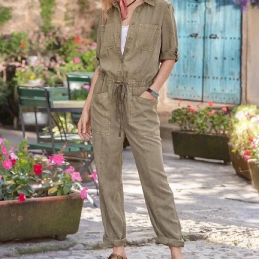 Sundance Wayside Vintage Wash Cargo Jumpsuit Olive Green Large NEW